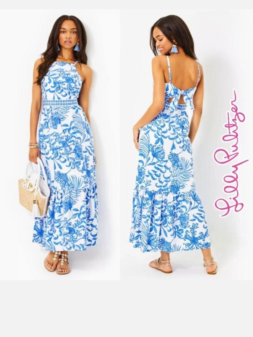 Lilly Pulitzer Charlese 100% Cotton Maxi Dress Glisten in The Sun Size 16